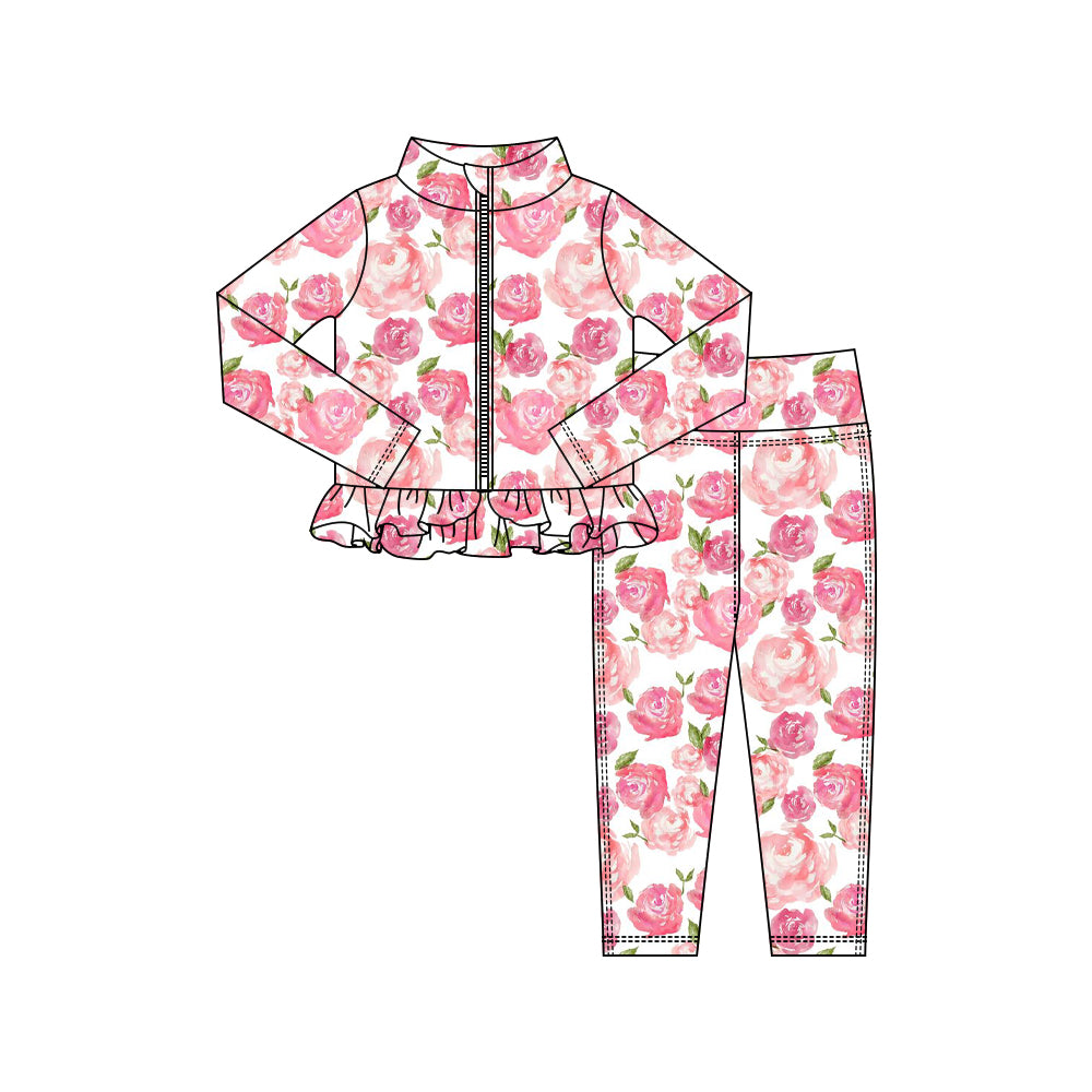 X10.16 GLP3002 Pink Flower Zipper Yoga Set
