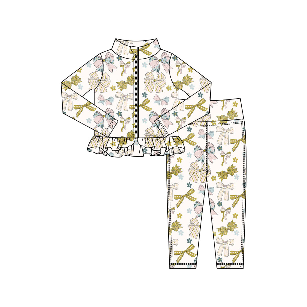 X10.16 GLP3005 Gold Leaf Bow Zipper Yoga Set