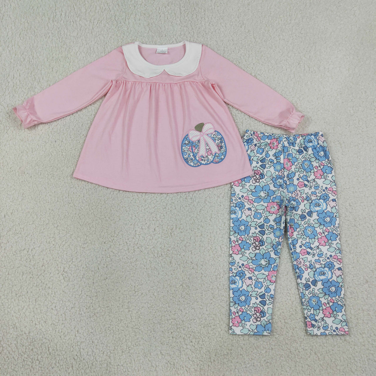 RTS NO MOQ milk silk GLP3319 Embroidery Flowers Pumpkins Baby Girls Collar Tunic Leggings Fall Clothes Sets