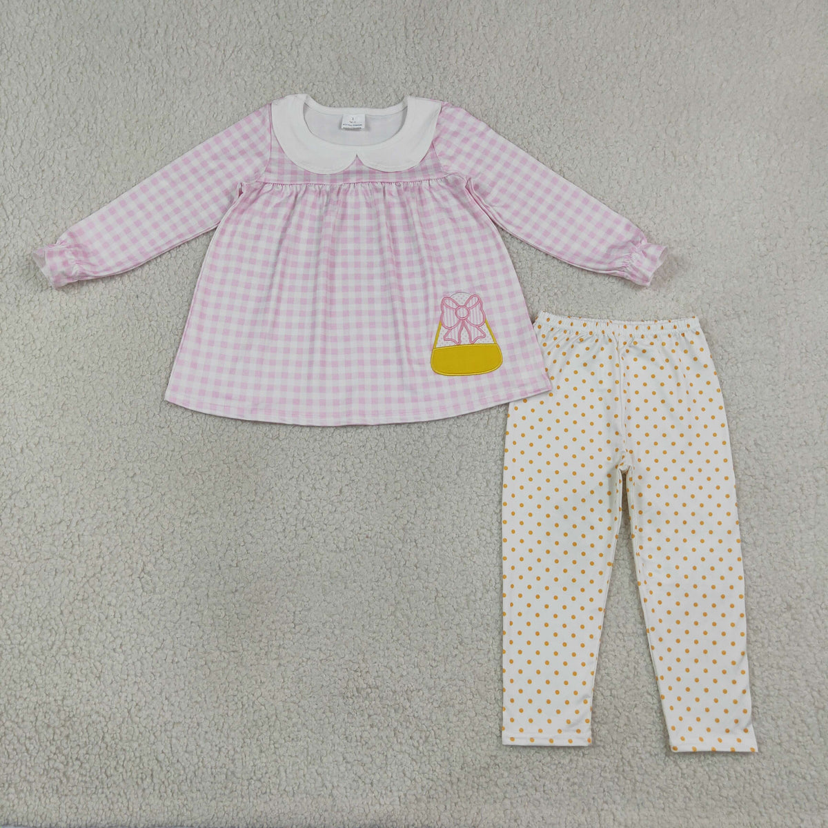 RTS NO MOQ Sibling milk silk Embroidery Baby Girls Collar Tunic Leggings Fall Clothes Sets