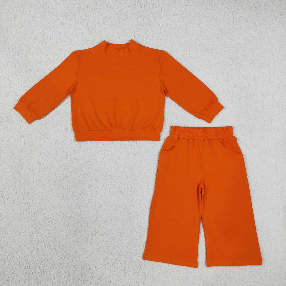 NEW RTS NO MOQ milk silk GLP3414 Baby Girls Orange Choker Shirt Top Pockets Flare Pant Fall Pajamas Clothes Sets