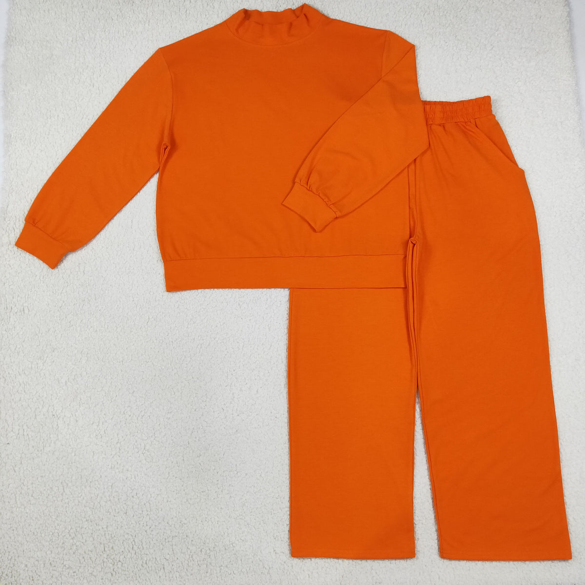 NEW RTS NO MOQ milk silk GLP3419 Adult Women Orange Choker Top Pockets Flare Pants Fall Pajamas Clothes Sets
