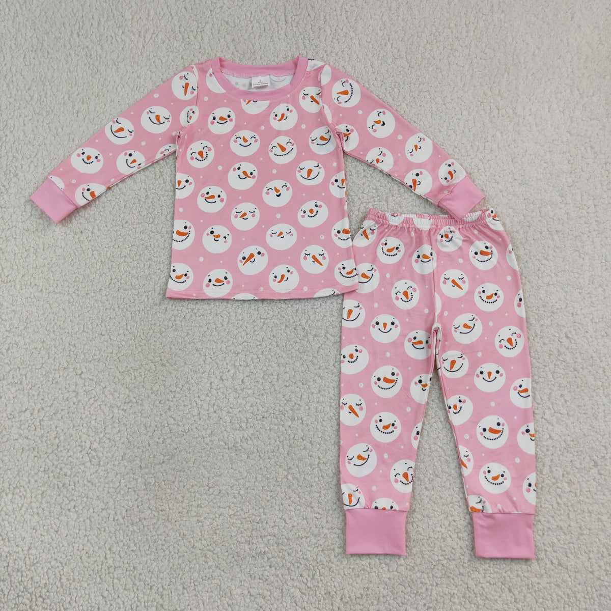NEW RTS NO MOQ milk silk GLP3543 Baby Girls Pink Snowmen Top Pants Christmas Pajamas Sets