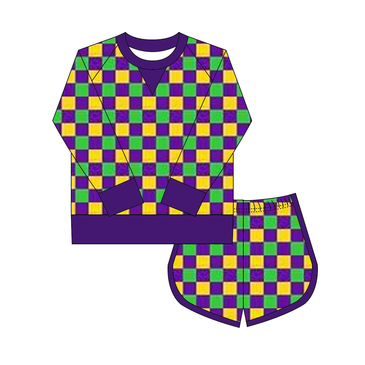 X917 GLS0016 Purple Plaid Yoga Set