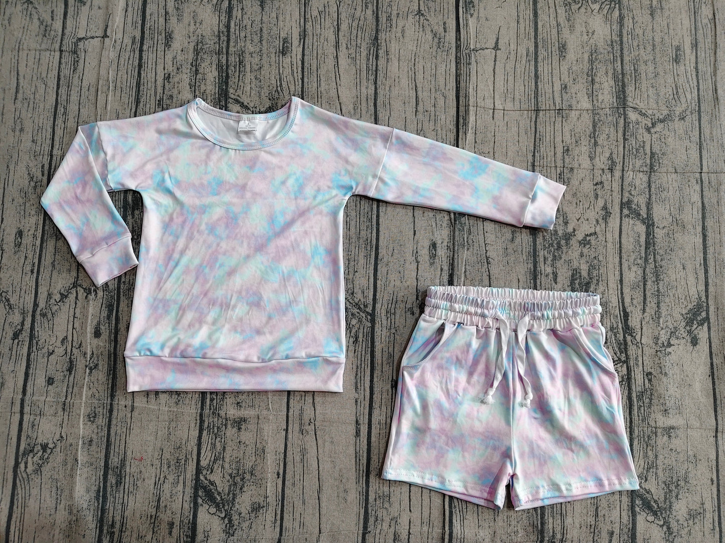 GLS0094Baby Girls Colorful Tie-dye Camo Top Pockets Shorts Clothes Sets