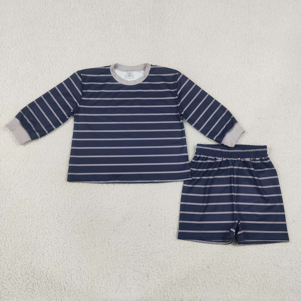 RTS NO MOQ yoga fabric GLS0158 Baby Girls Grey Navy Stripe Long Sleeve Shirt Top Short Yoga Active Clothes Set