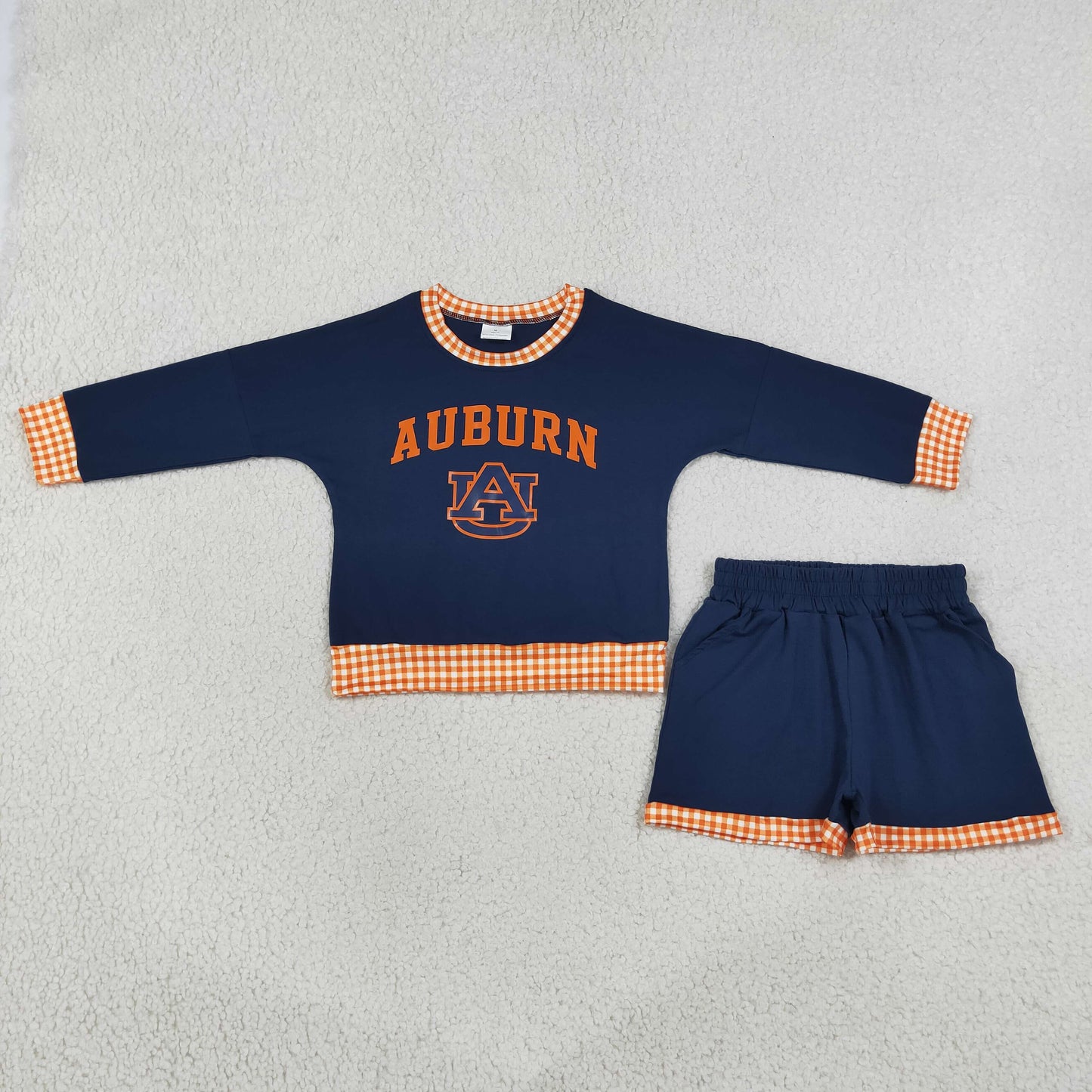 NEW RTS NO MOQ Vinyl GLS0162 Baby Boys Vinyl AU Long Sleeve Top Pockets Short Team Clothes Set