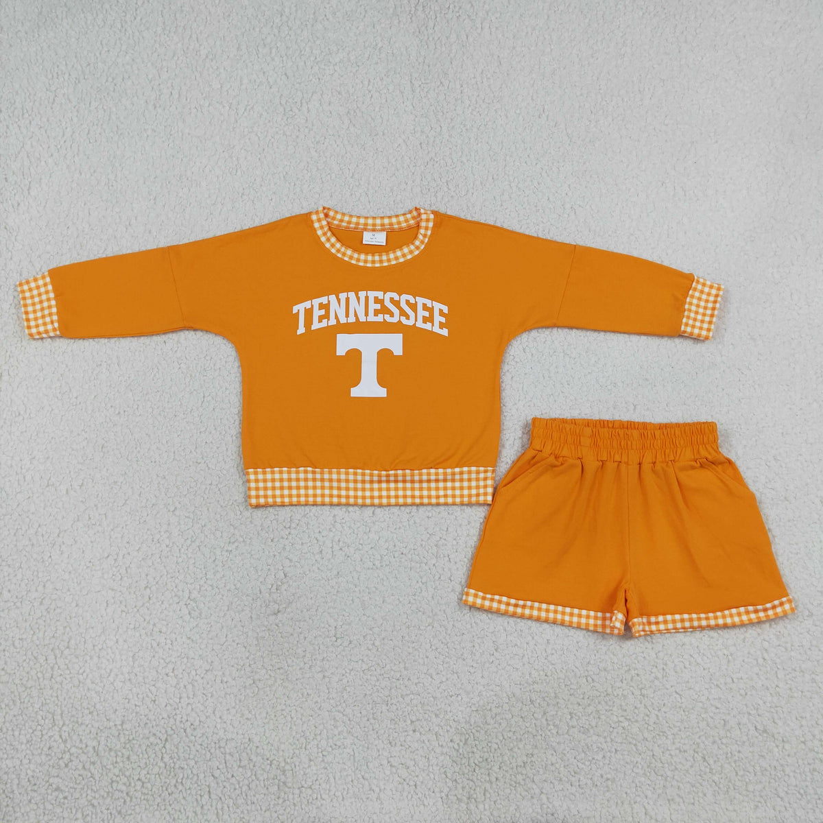 NEW RTS NO MOQ Vinyl GLS0163 Baby Girls Vinyl Tennessee Long Sleeve Top Pockets Short Team Clothes Set