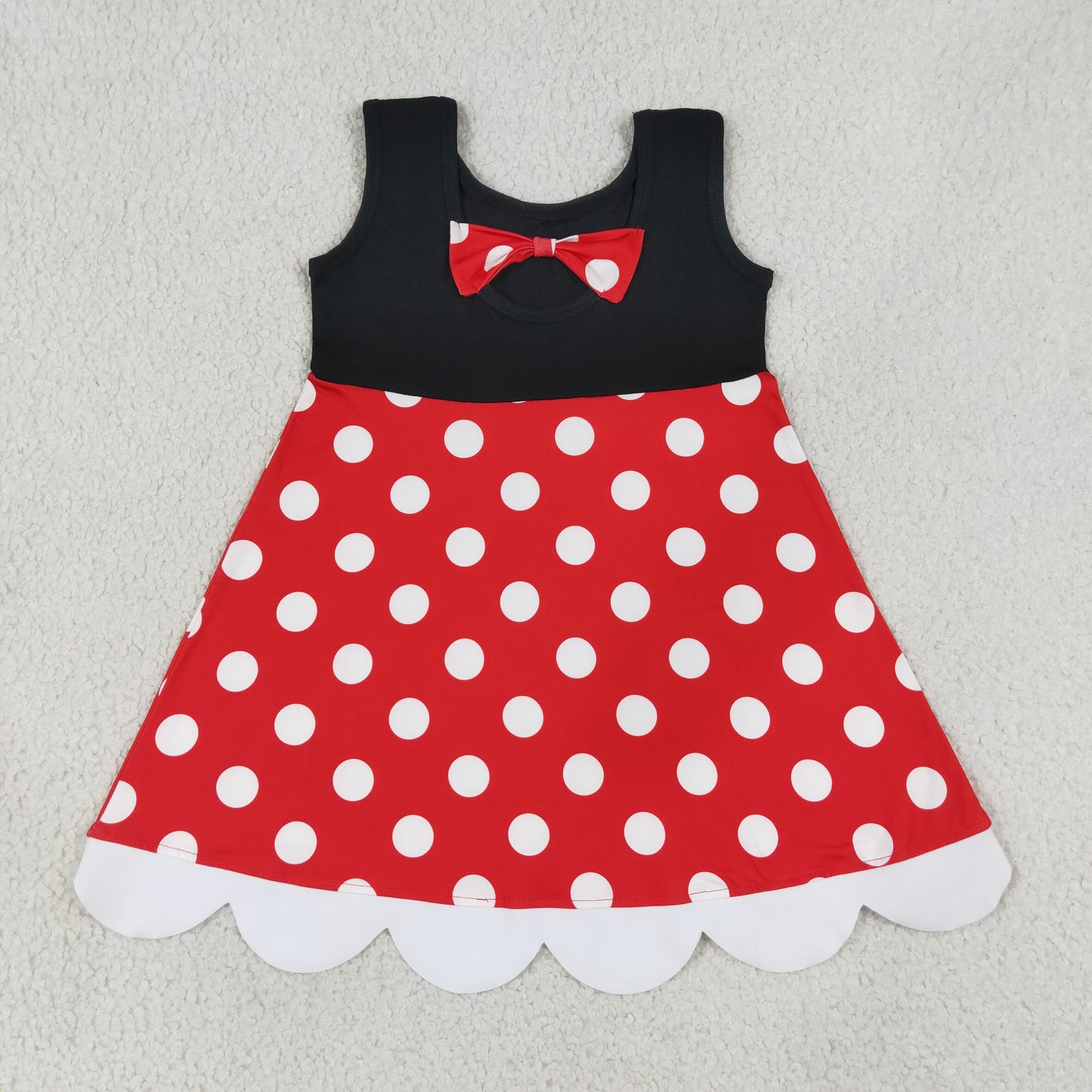 RTS NO MOQ milk silk GSD2037 Baby Girls Black Polka Dots Knee Length Summer Dress