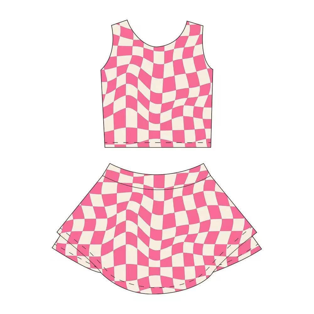 3.25GSD2329 Pink Plaid Yoga Suit