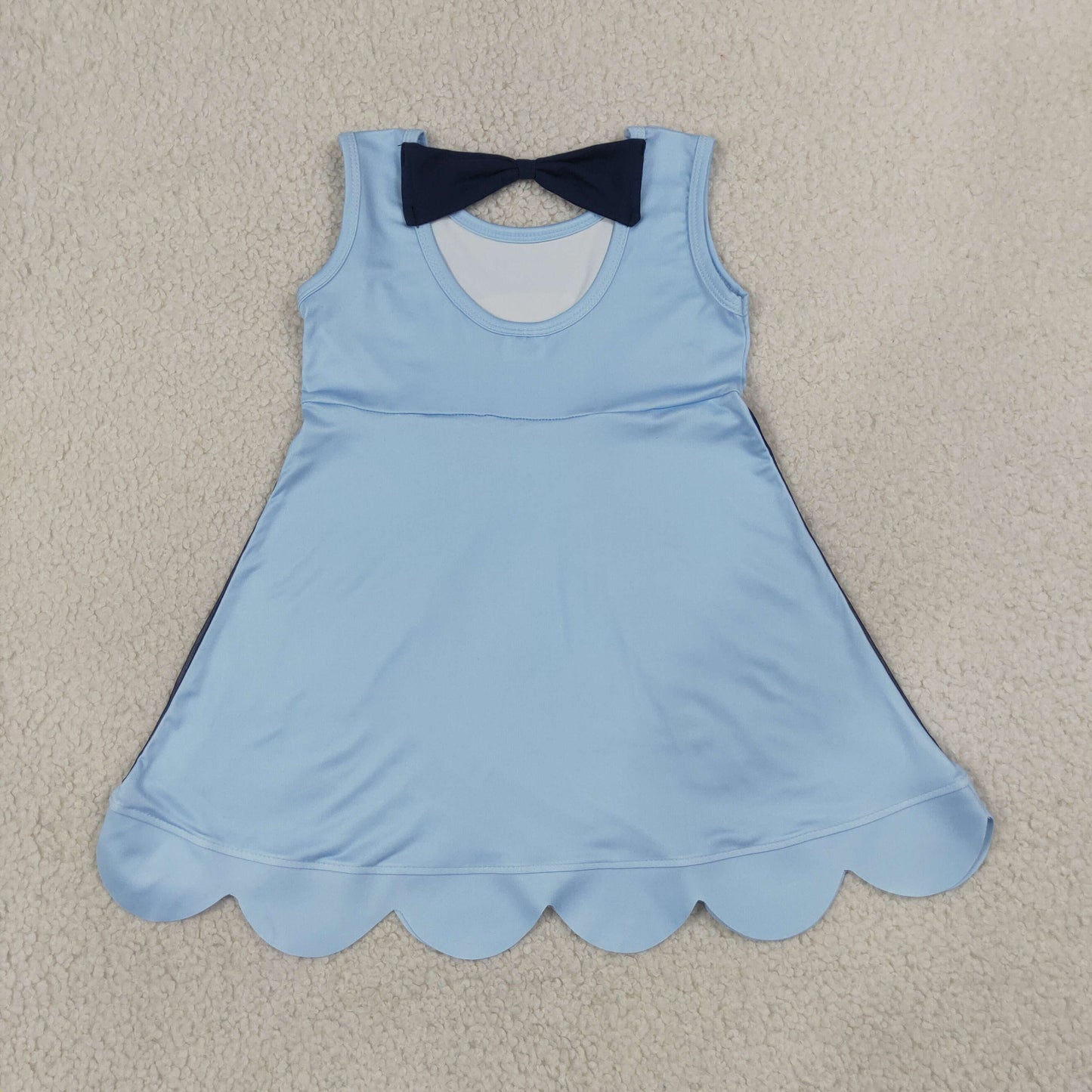 NEW RTS NO MOQ cotton GSD2515 Cute Clothes Baby Girls Summer Blue Sleeveless Knee Length Dress