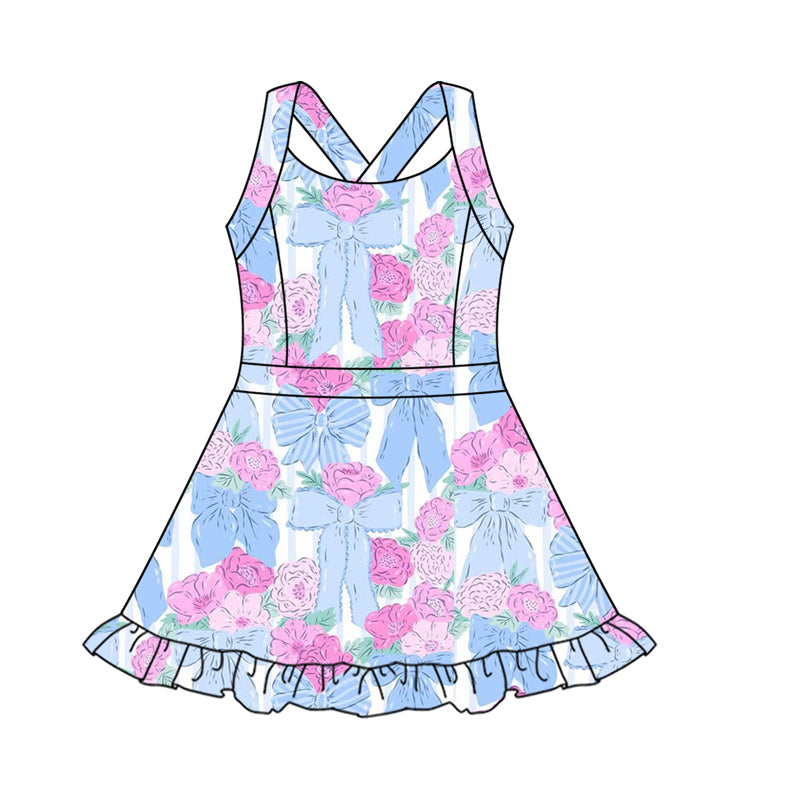 5.10 GSD25670 Blue flower bow yoga dress