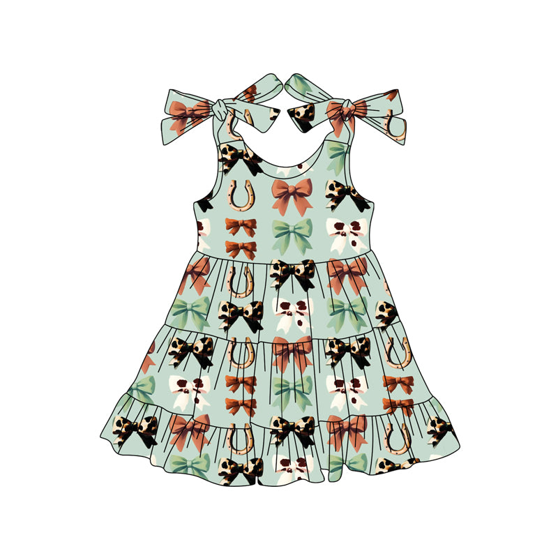 5.22 GSD2589 Cow pattern girl's green suspender dress