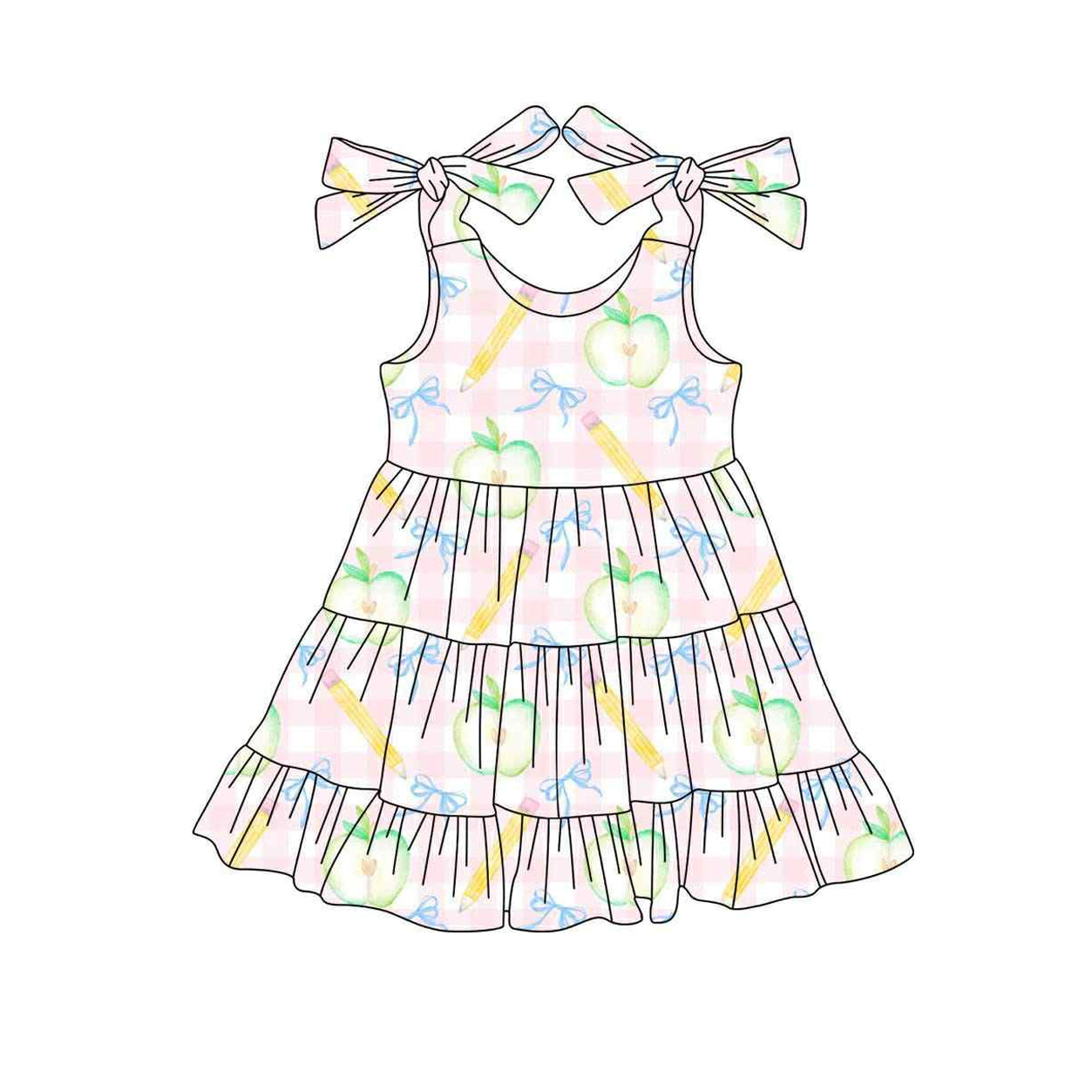 6.5GSD2679 Apple Pencil Back to School Suspender Dress