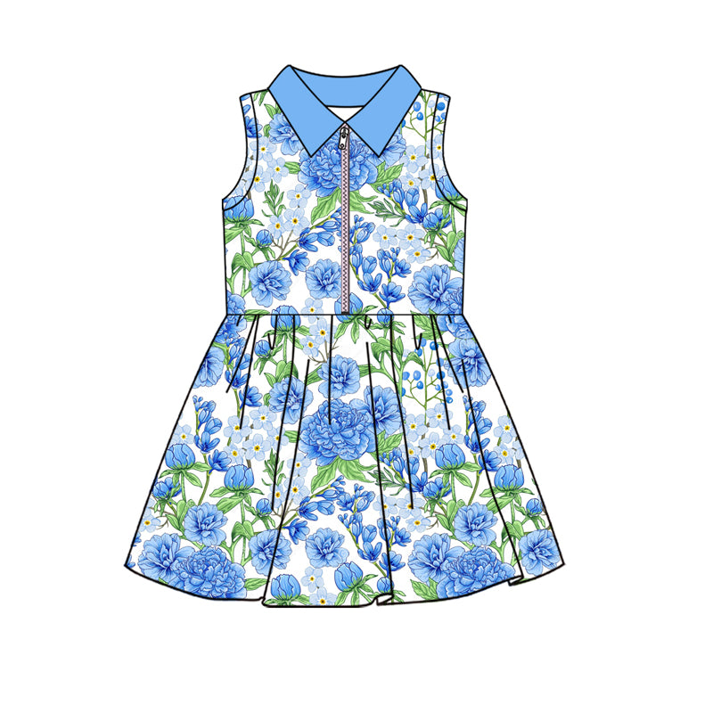 6.16GSD2713 Blue Flower Zipper Sleeveless Yoga Dress