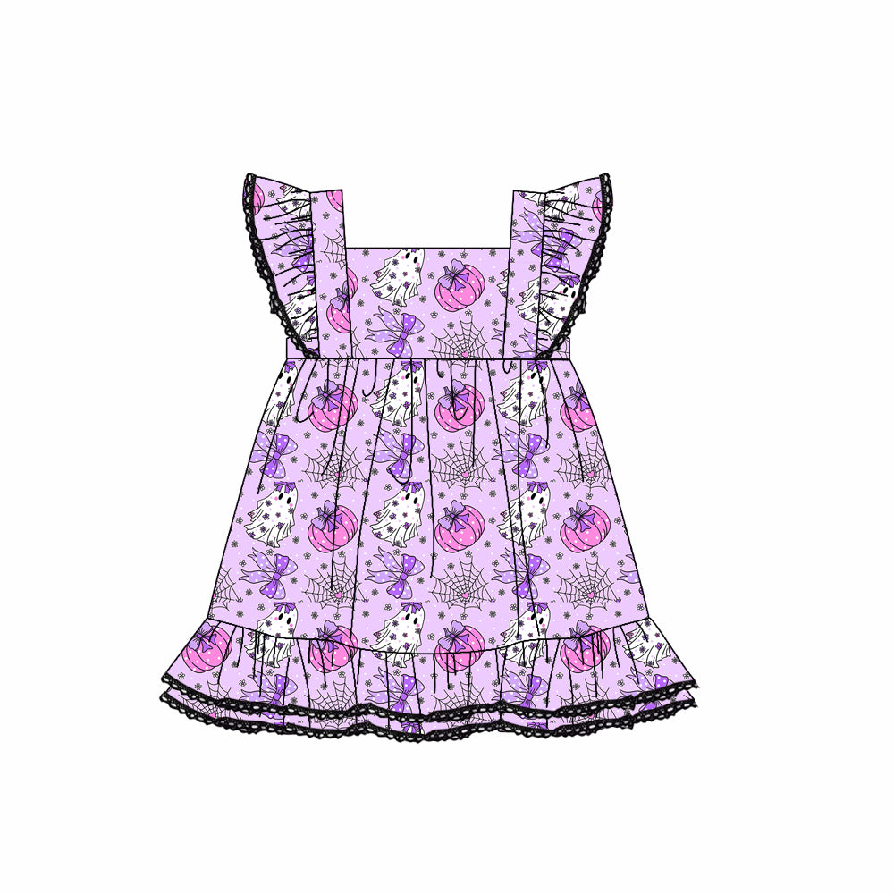 7.17GSD2762 Pumpkin Bat Purple Flying Sleeve Dress