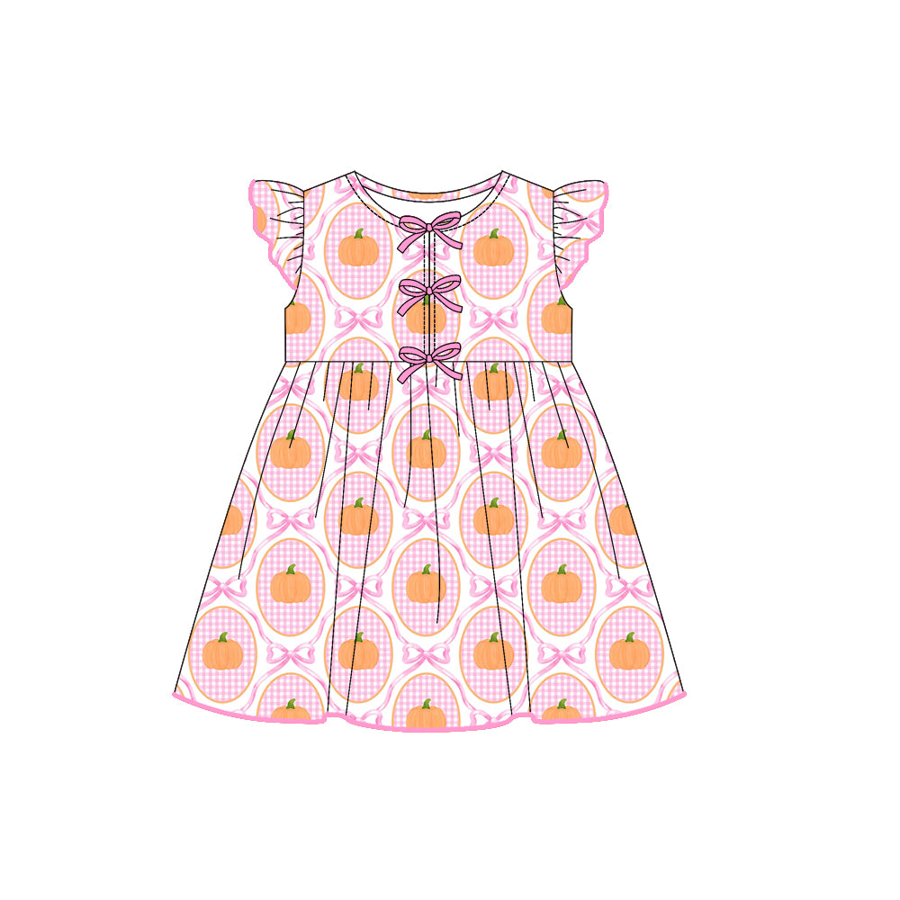 7.29GSD2767 Pink Pumpkin Bow Flying Sleeve Dress