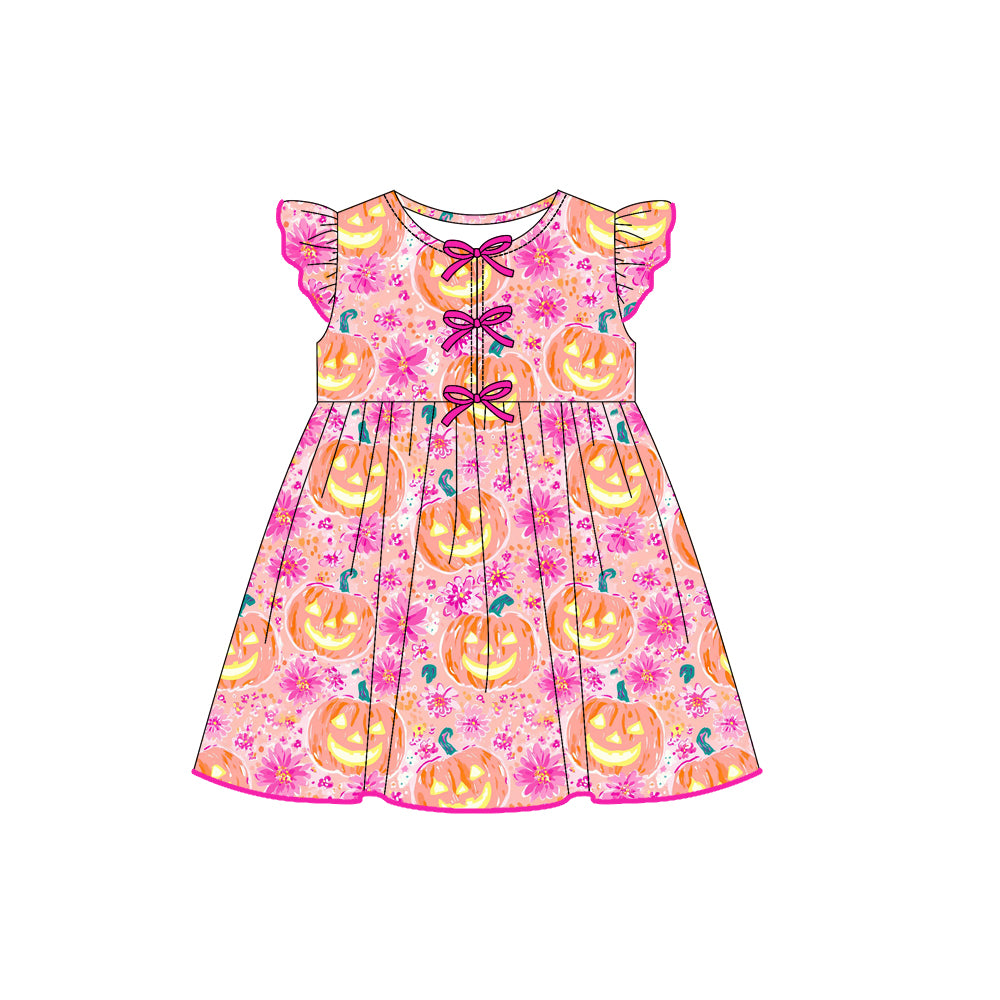 7.29GSD2770 Halloween Pumpkin Pink Flying Sleeve Dress