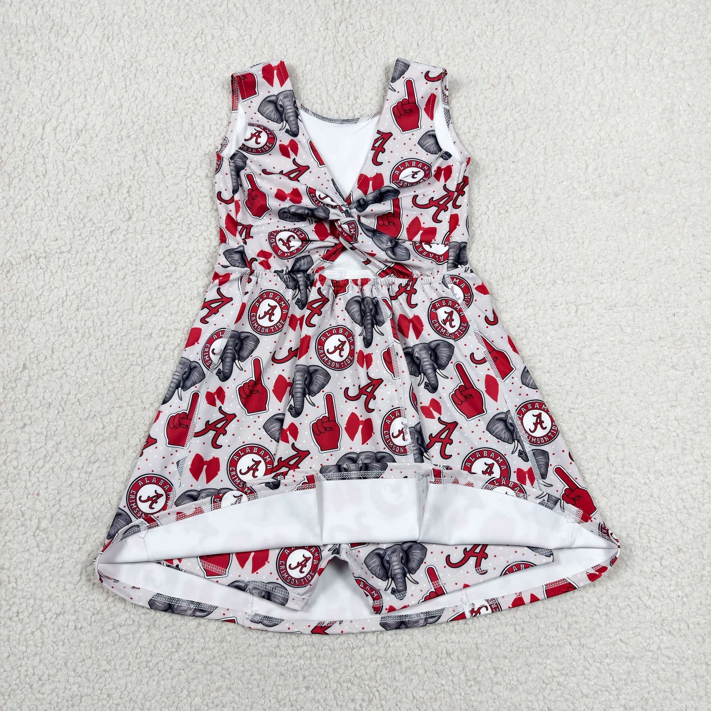GSD3582 Baby Girls Elephants A Bows Team Yoga Active Shorts Knee Length Dresses