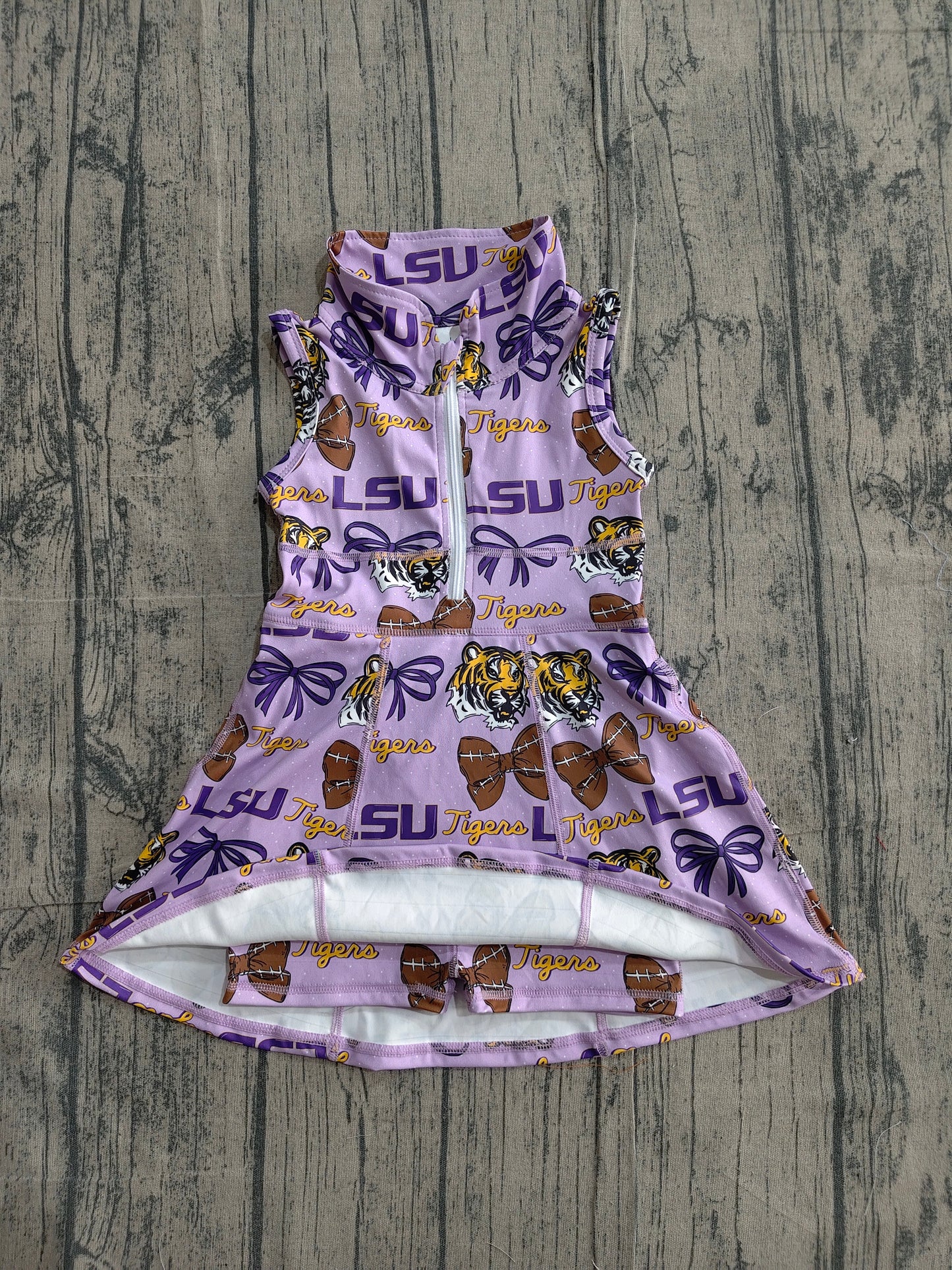 GSD3604Baby Girls LSU Tiger Footballs Team Yoga Active Shorts Knee Length Dresses Preorder
