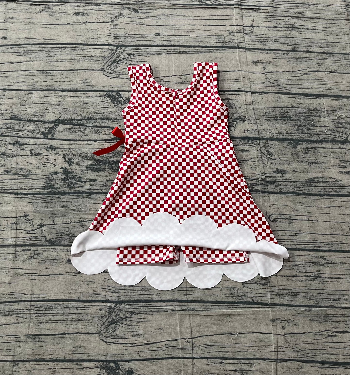 GSD3669Baby Girls Sleeveless Red Checked Yoga Active Shorts Knee Length Dresses Preorder