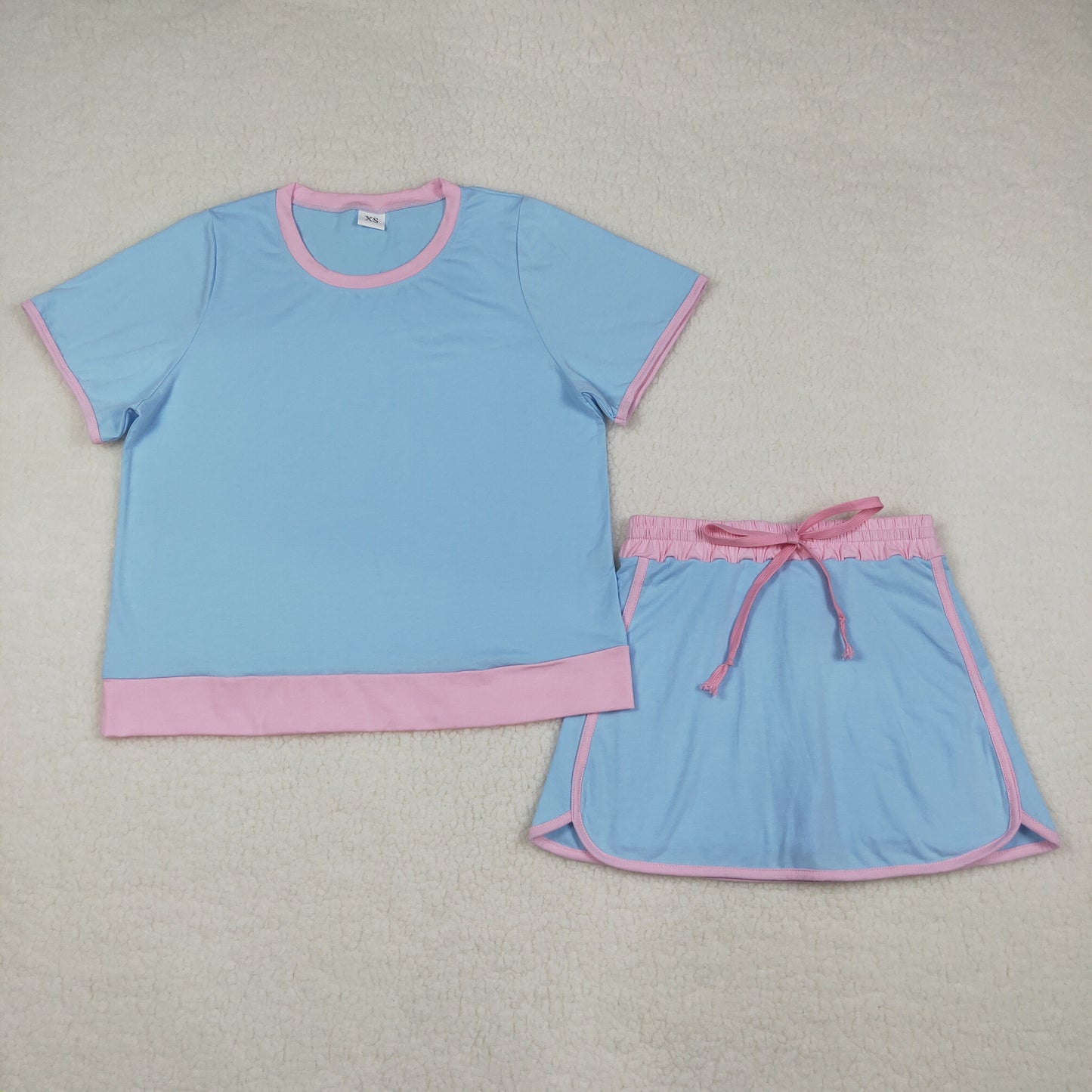 3.31 Sibling Adult Women Blue Short Sleeve Top Skirt Shorts Cotton Clothes Set
