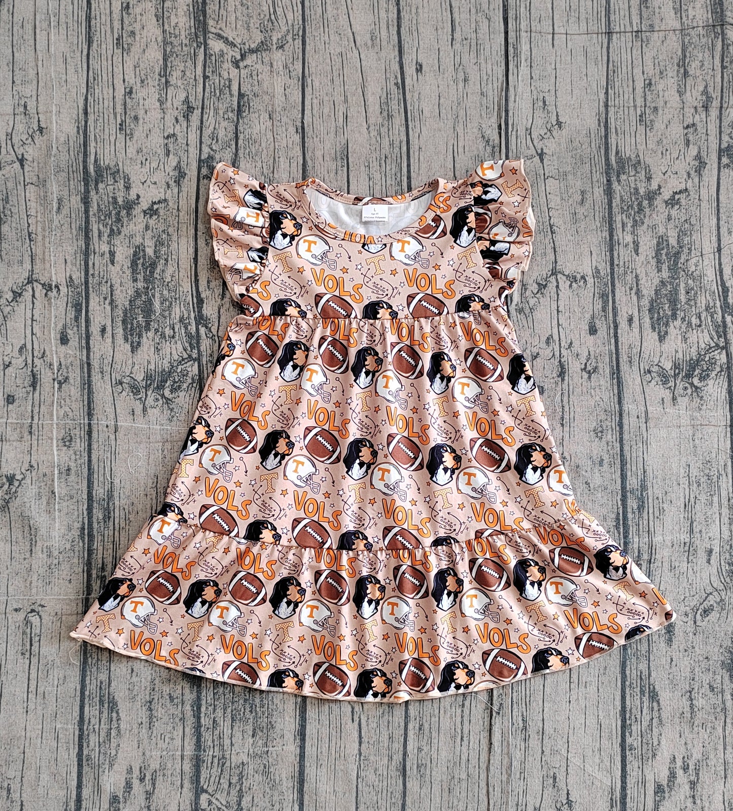 GSD3703Sibling Baby Boys Girls Footballs Vols Team Knee Length Dress Button Shirts Top