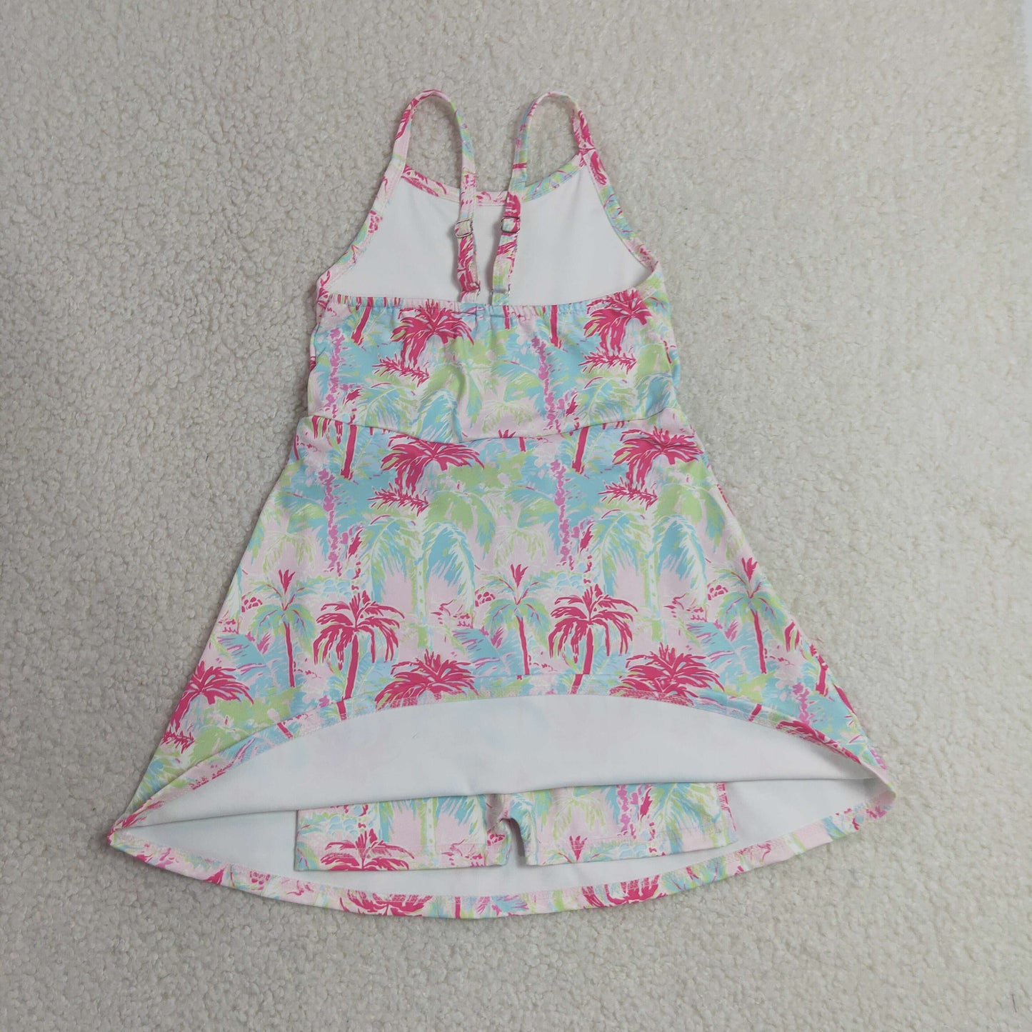 RTS NO MOQ yoga GSD3708 Baby Girls Strap Watercolor Beach Yoga Active Shorts Knee Length Dresses