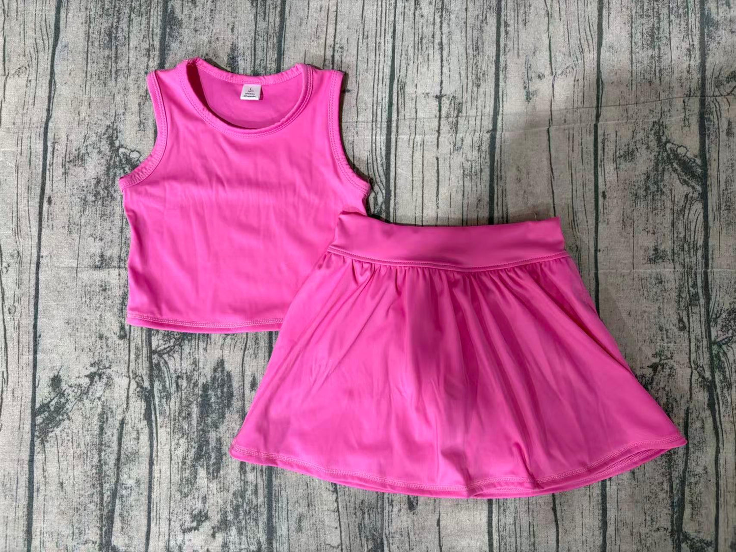 GSD3758Baby Girls Pink Vest Top Bows Skirt Shorts Yoga Active Clothes Set Preorder