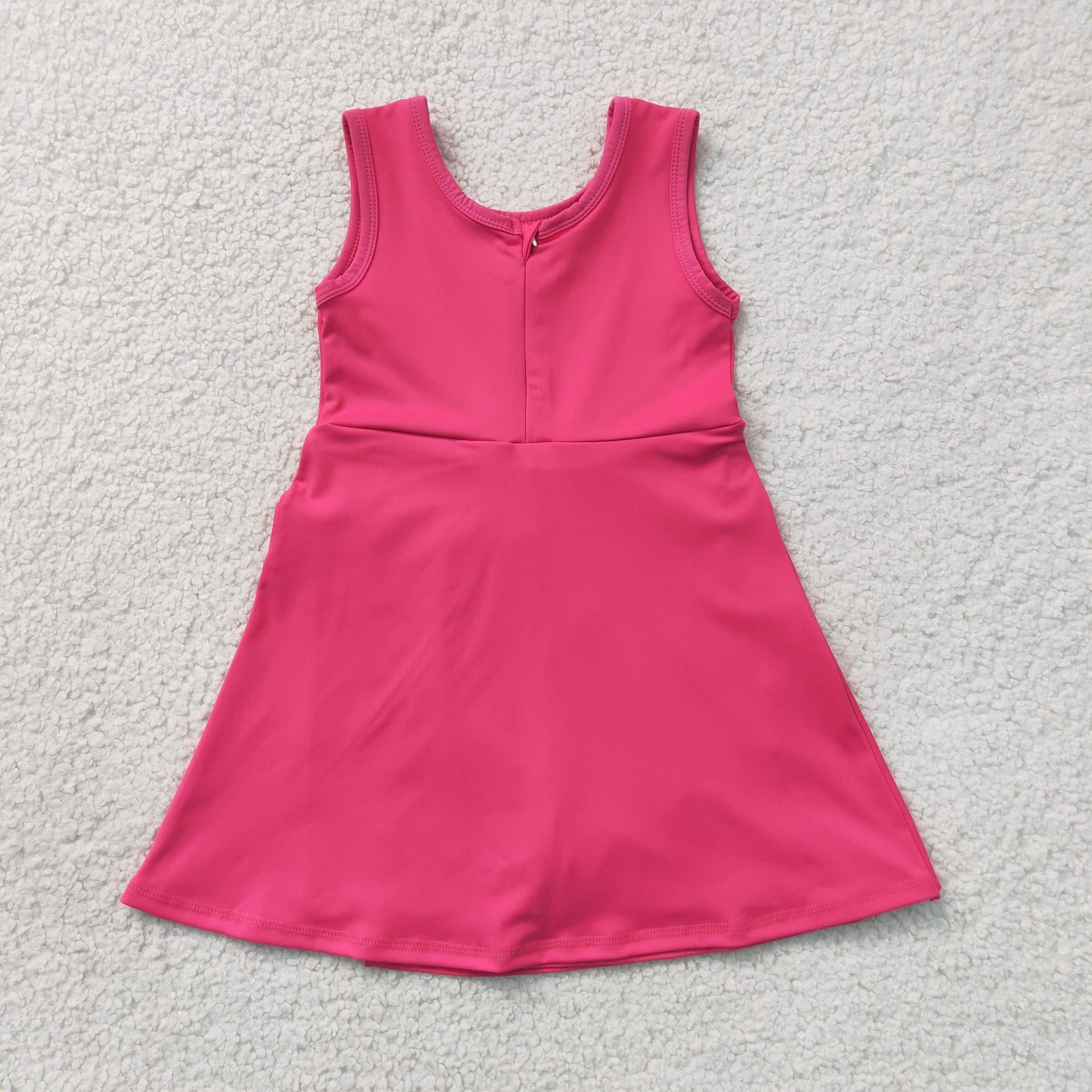 NEW RTS NO MOQ yoga fabric cotton GSD3878 Baby Girls Hot Pink Sleeveless Bows Yoga Active Knee Length Dress
