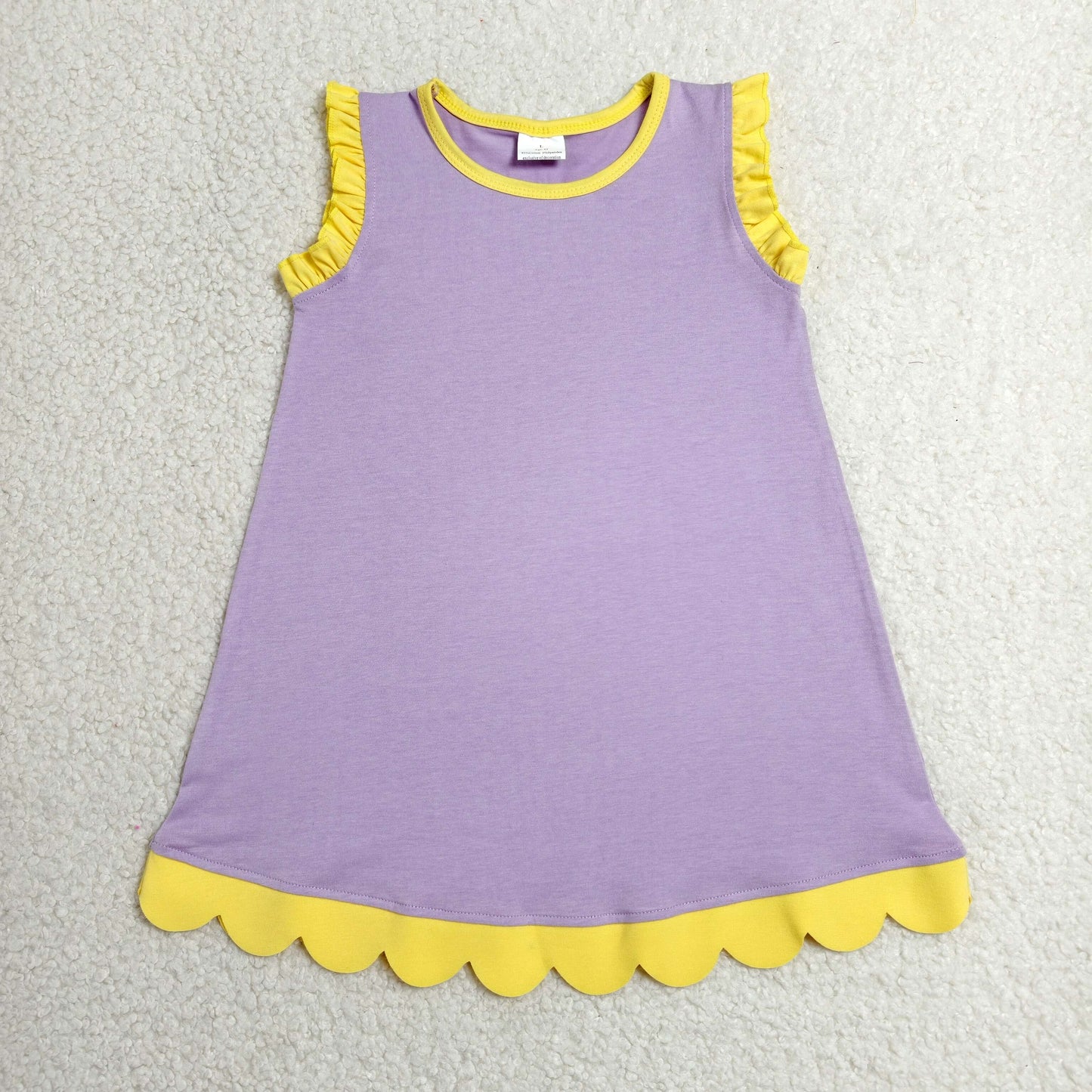 RTS NO MOQ milk silk GSD4042 Baby Girls Lavender Yellow Sleeveless Scallop Knee Length Dresses
