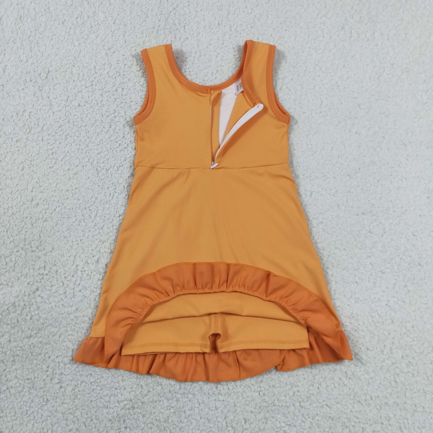 RTS NO MOQ Yoga GSD4127 Baby Girls Sleeveless Orange Yoga Active Short Ruffle Knee Length Dress