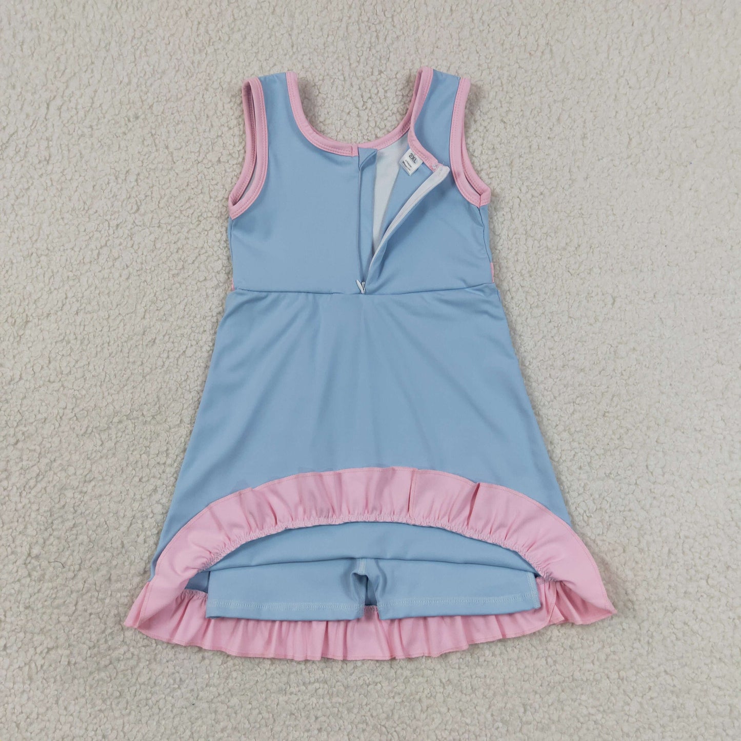 RTS NO MOQ Yoga GSD4144 Baby Girls Light Blue Pink Sleeveless Yoga Active Short Knee Length Dress