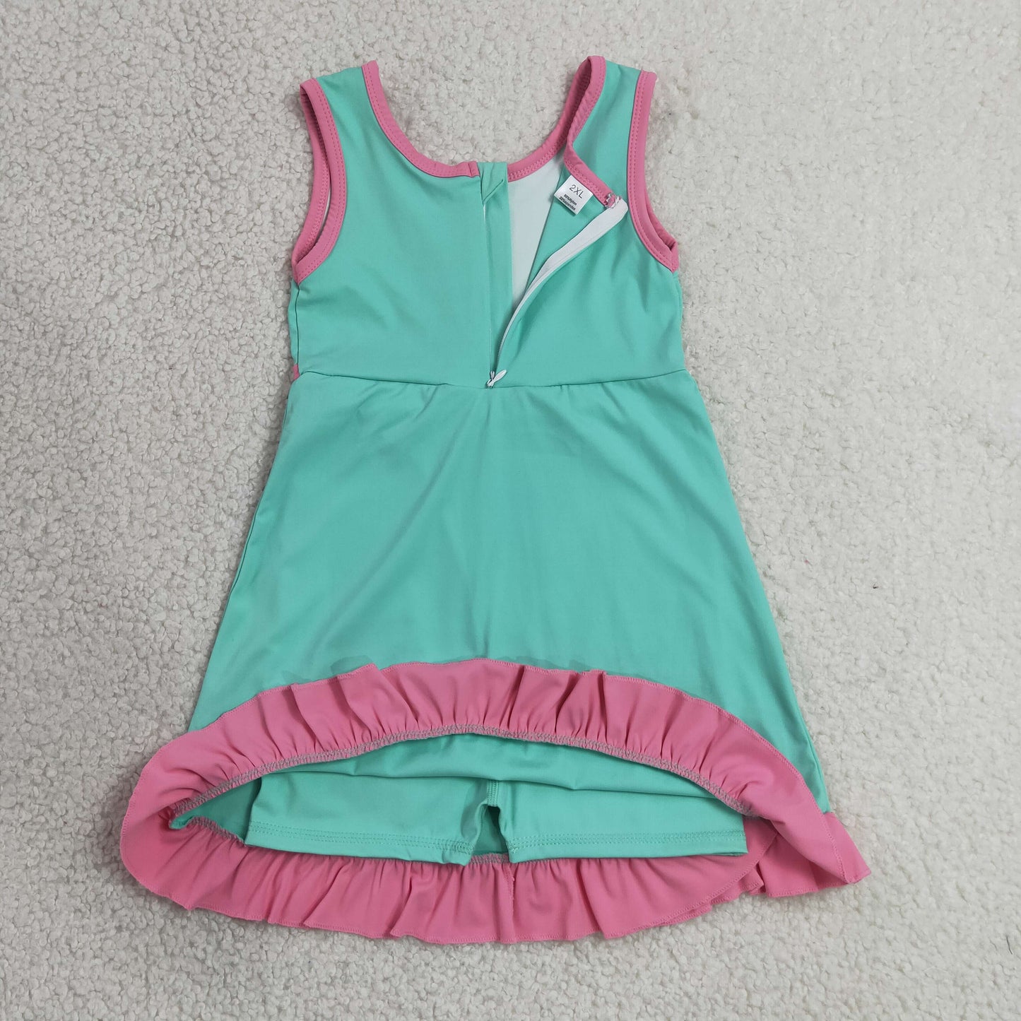 RTS NO MOQ yoga GSD4149 Baby Girls Pink Aqua Sleeveless Yoga Active Short Knee Length Dresses