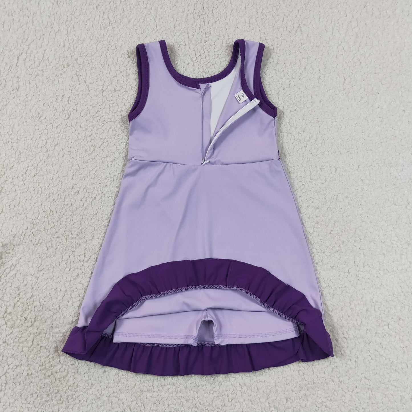 RTS NO MOQ Yoga GSD4151 Baby Girls Sleeveless Lavender Purple Yoga Active Short Knee Length Dress