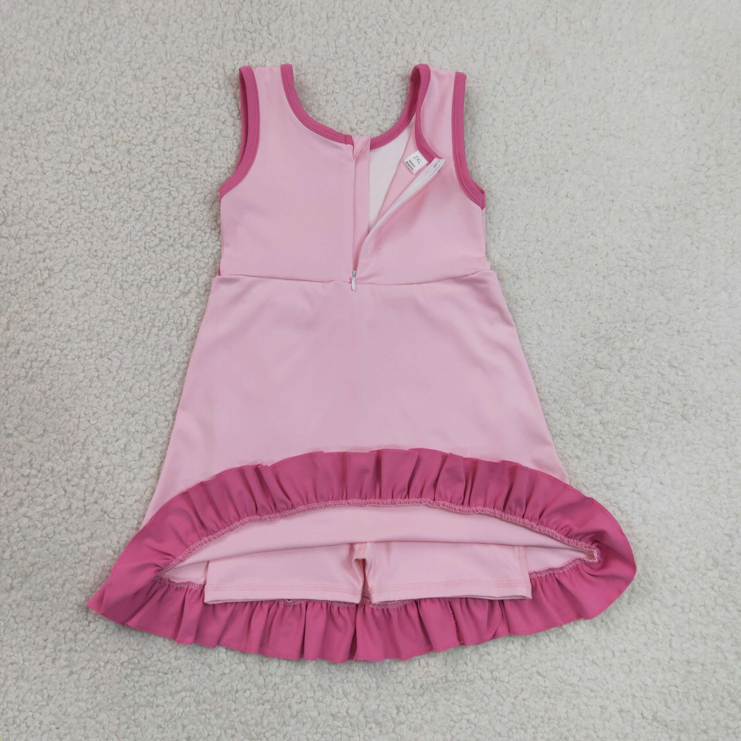RTS NO MOQ Yoga GSD4152 Baby Girls Sleeveless Pink Yoga Active Short Ruffle Knee Length Dress