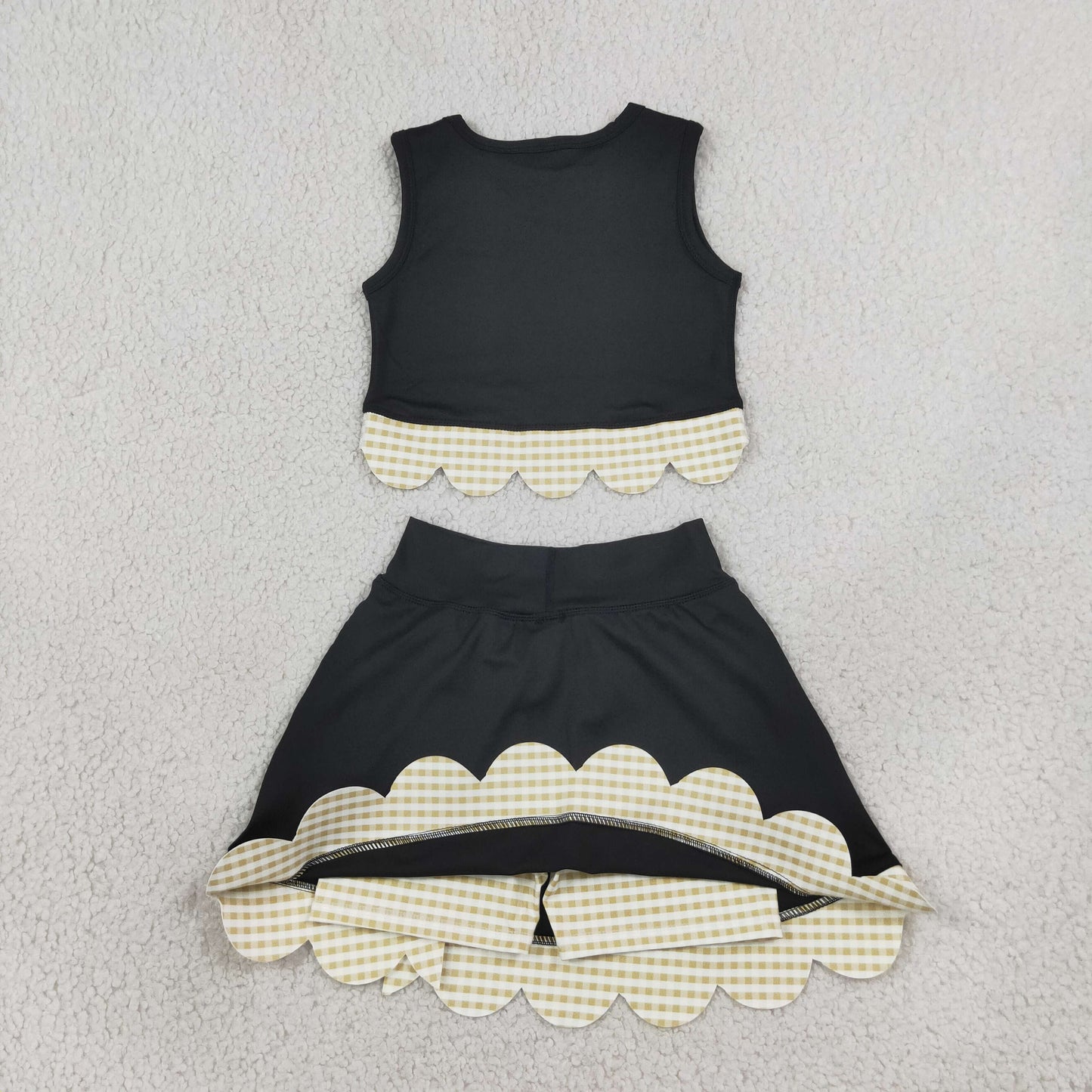 NEW RTS NO MOQ yoga fabric GSD4175 Yoga Baby Girls Summer Sleeveless Vest Scallop Skirt Yoga Active Set