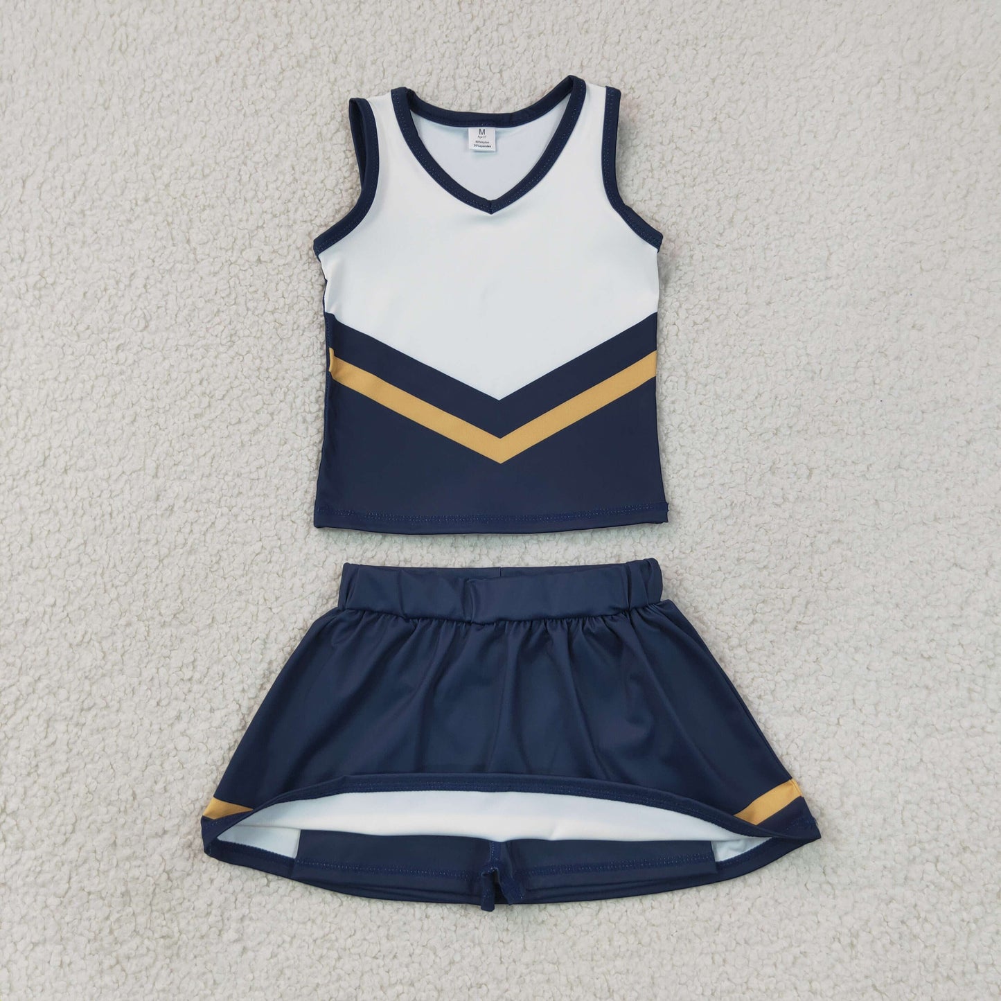 RTS NO MOQ yoga fabric GSD4189 Baby Girls Navy Gold Stripe Vest Skort Team Active Outfit