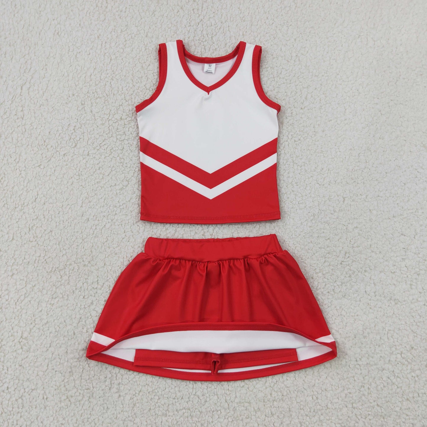 NEW RTS NO MOQ yoga fabric GSD4198 Baby Girls Red Stripe Vest Skort Team Active Outfit