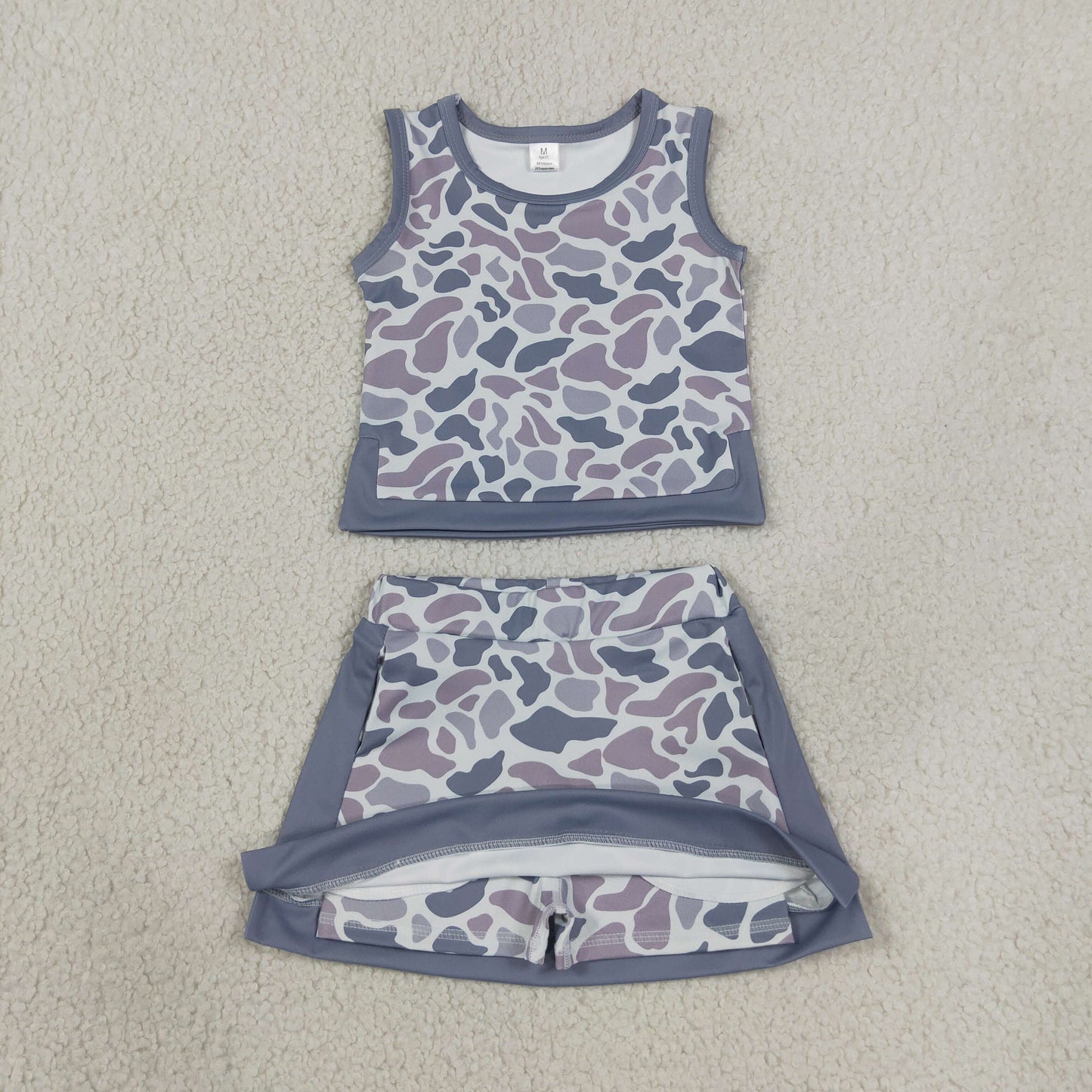 NEW RTS NO MOQ yoga fabric GSD4230 Baby Girls Light Gray Camo Vest Cute Short Skort Yoga Sets
