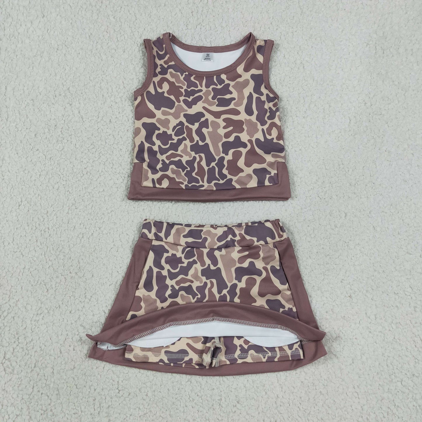 RTS No moq yoga fabric GSD4231 Baby Girls Southern Brown Camo Vest Skirt Short Yoga Active Clothes Set