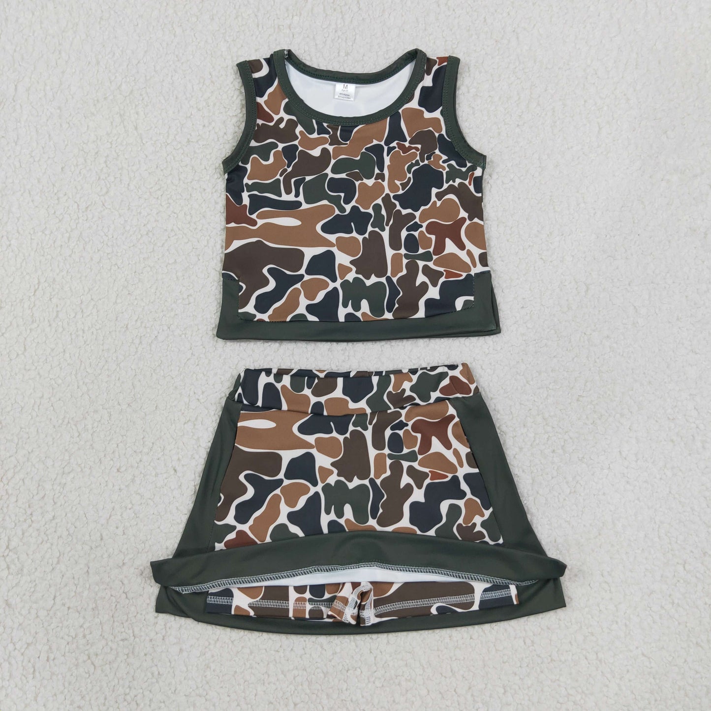 NEW RTS NO MOQ yoga fabric GSD4233 Baby Girls Dark Brown Camo Vest Cute Short Skort Yoga Sets