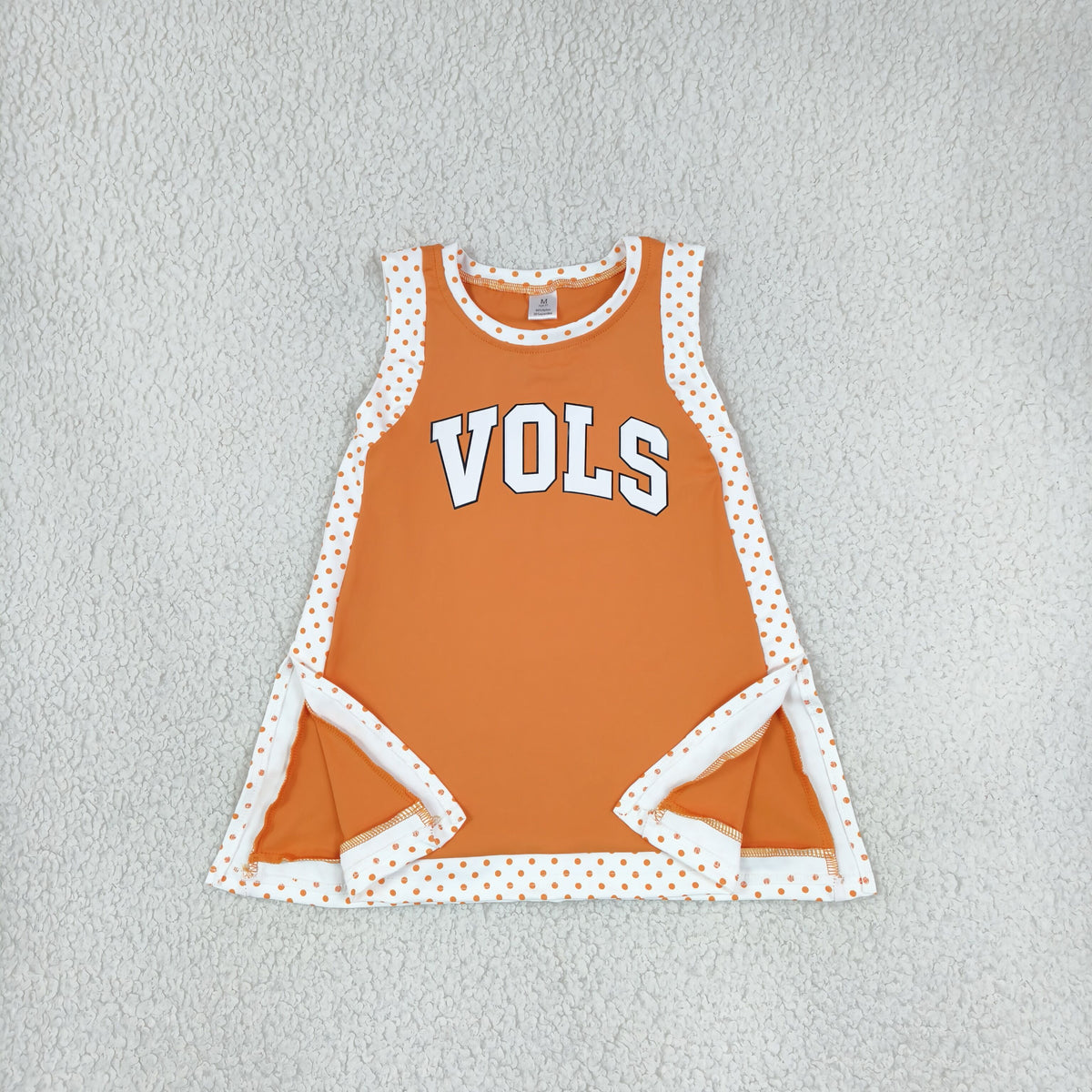 NEW RTS NO MOQ Yoga GSD4292 Baby Girls Orange Polka Dots Vinyl Vols Team Yoga Active Split Knee Length Dress