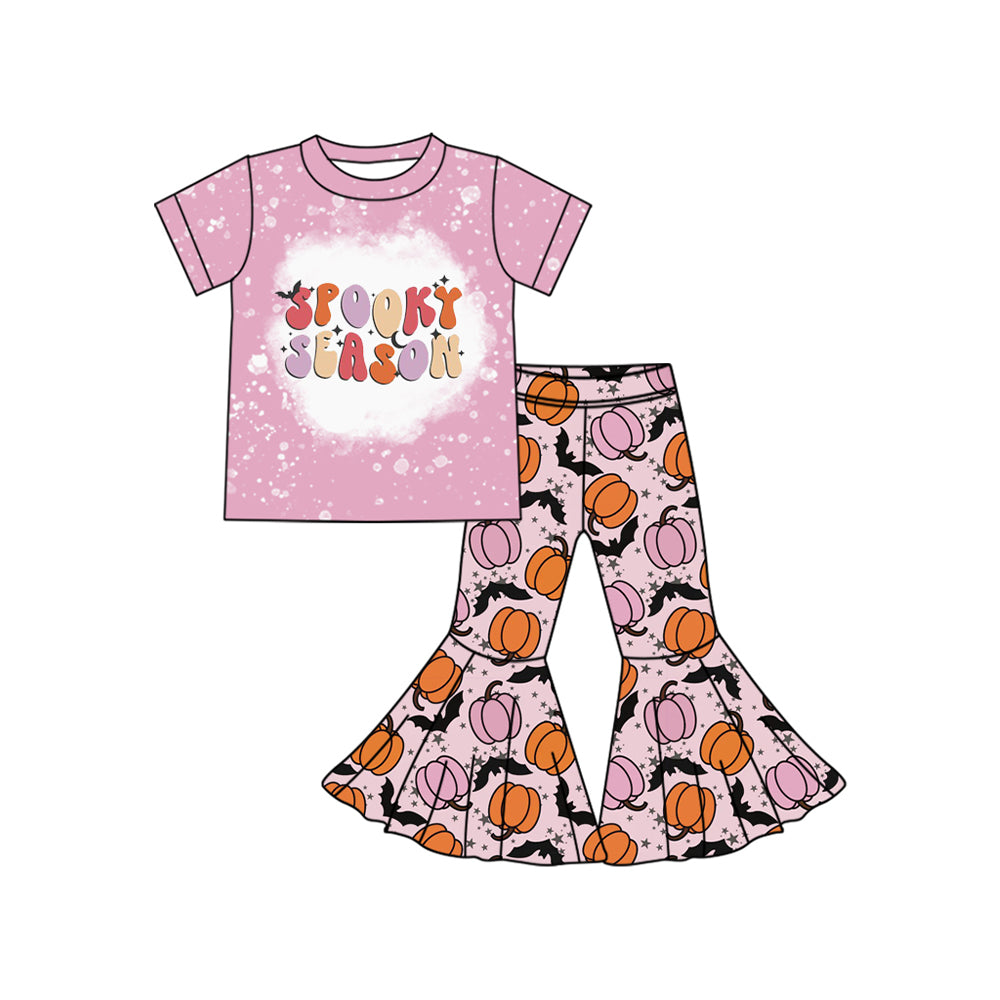 7.17GLPO2055 Pink Letter Pumpkin Short Sleeve Suit