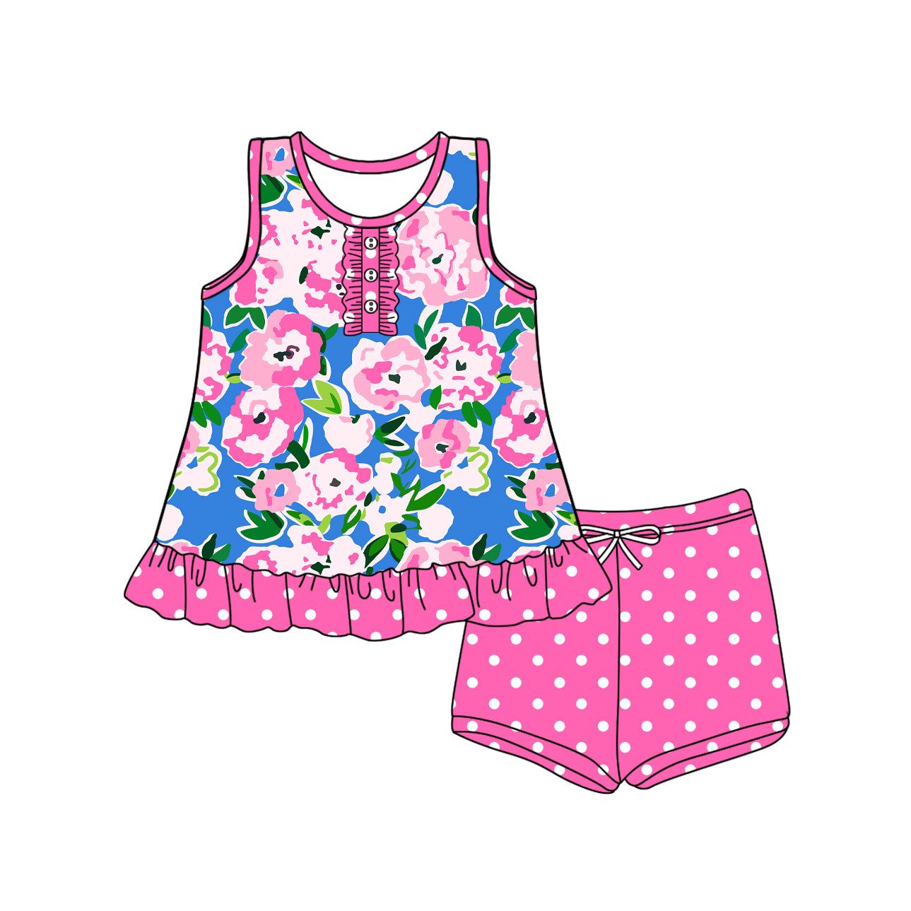 3.21GSSO2453 Rose Red Flower Polka Dot Set