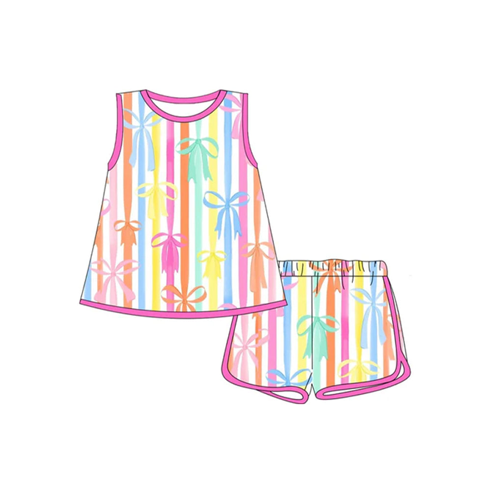 3.22GSSO2465Sleeveless colorful stripe bows kids girls summer clothes