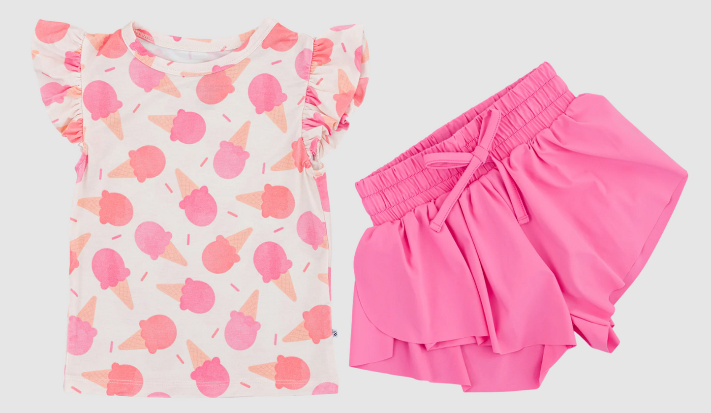 6.4GSSO2606 Ice cream short-sleeved skirt suit