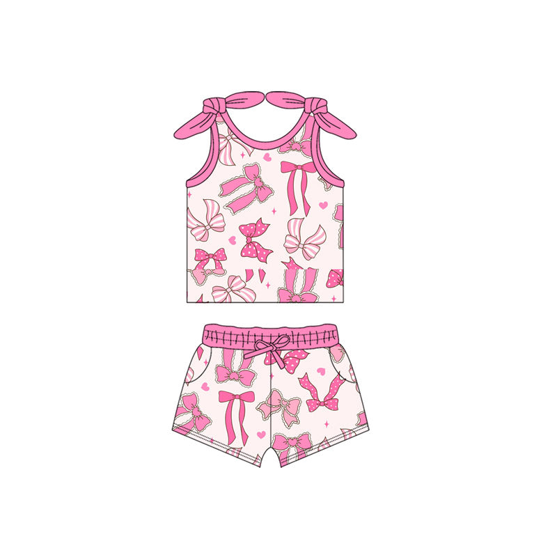 5.28GSSO2654 Bowknot suspenders pink girl suit