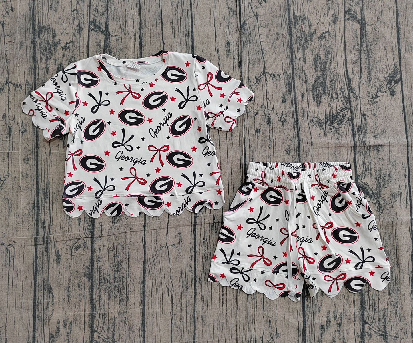GSSO3250Baby Girls Star Bows Georgia Top Scallop Shorts Team Clothes Sets