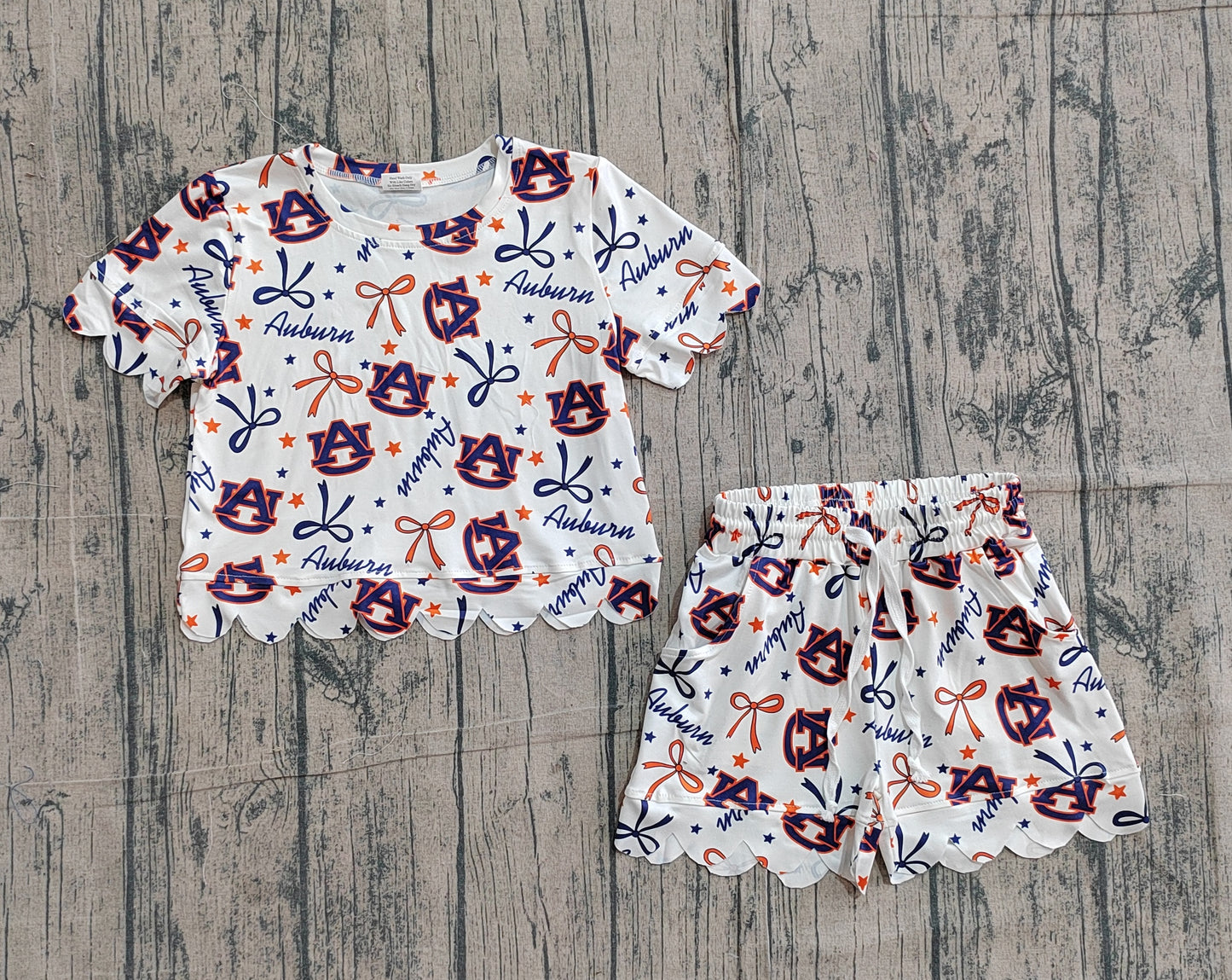 GSSO3252Sibling Baby Girls Bows Team Top Pockets Short Scallop Clothes Sets